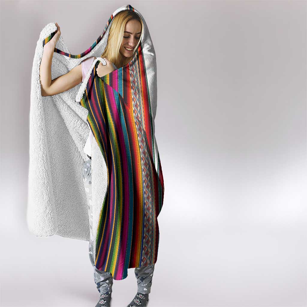 Venezuela Hooded Blanket with Andean Multicolor Woven Textile Stripe Spirit