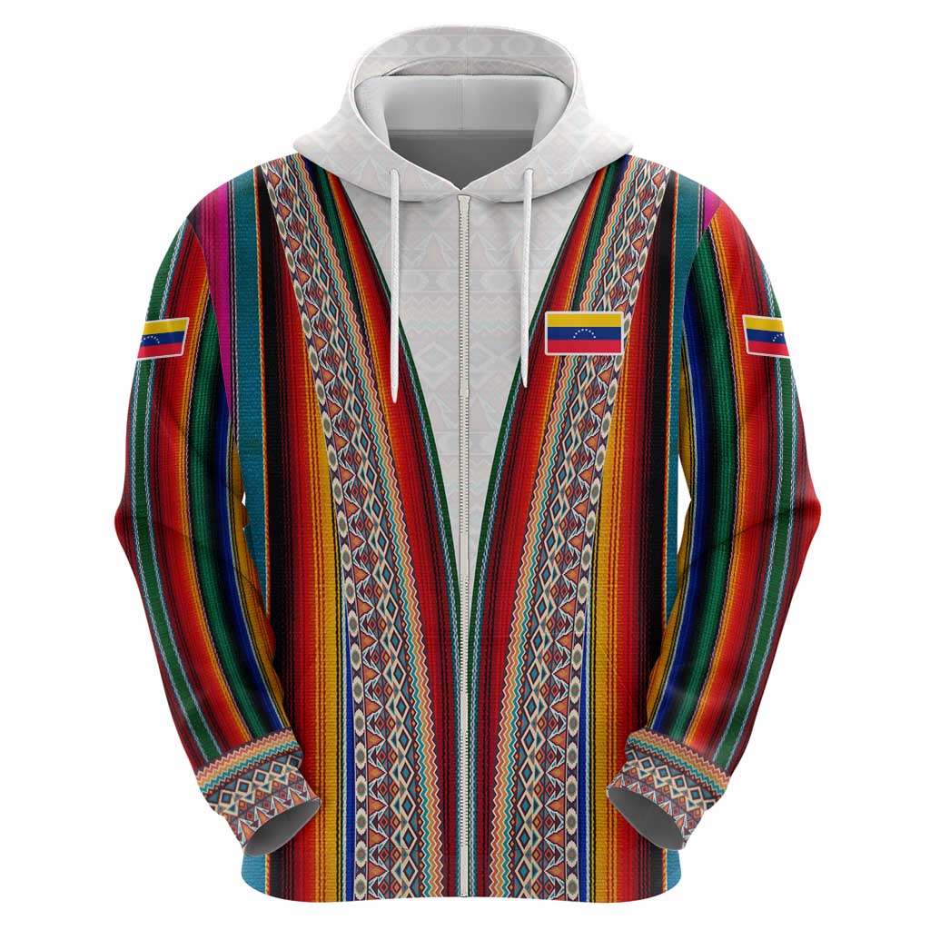Venezuela Hoodie with Andean Multicolor Woven Textile Stripe Spirit