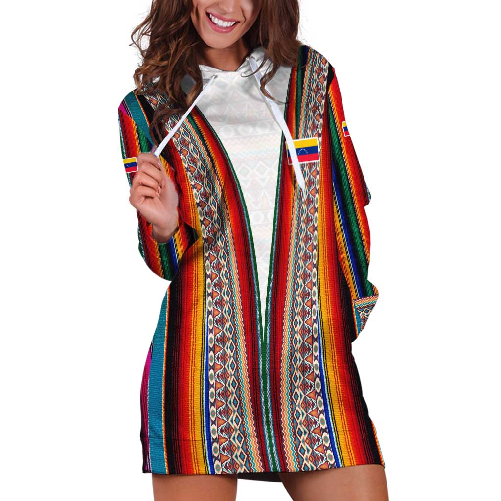 Venezuela Hoodie Dress with Andean Multicolor Woven Textile Stripe Spirit