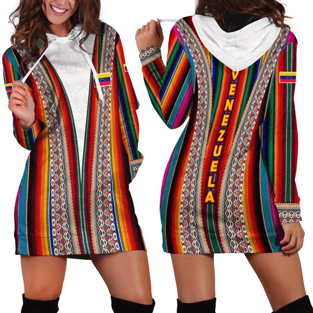 Venezuela Hoodie Dress with Andean Multicolor Woven Textile Stripe Spirit