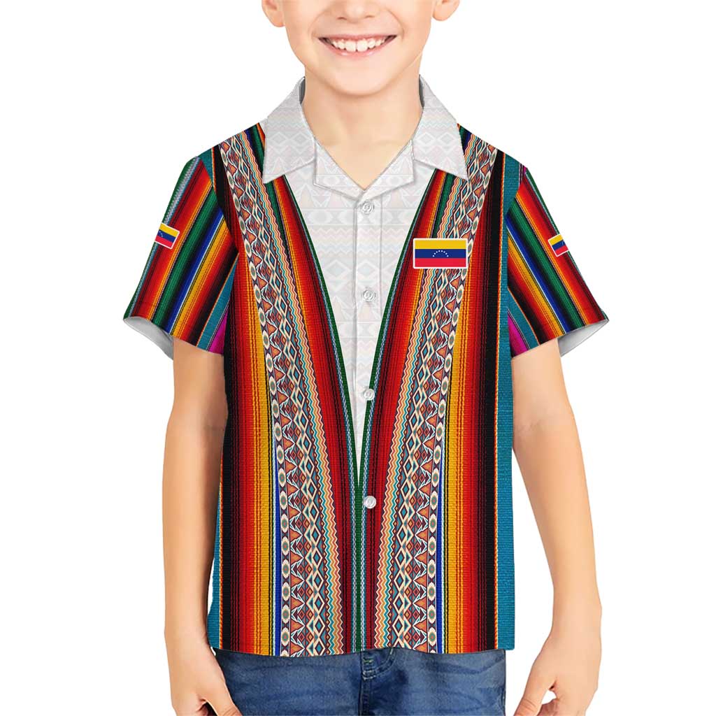 Venezuela Kid Hawaiian Shirt with Andean Multicolor Woven Textile Stripe Spirit