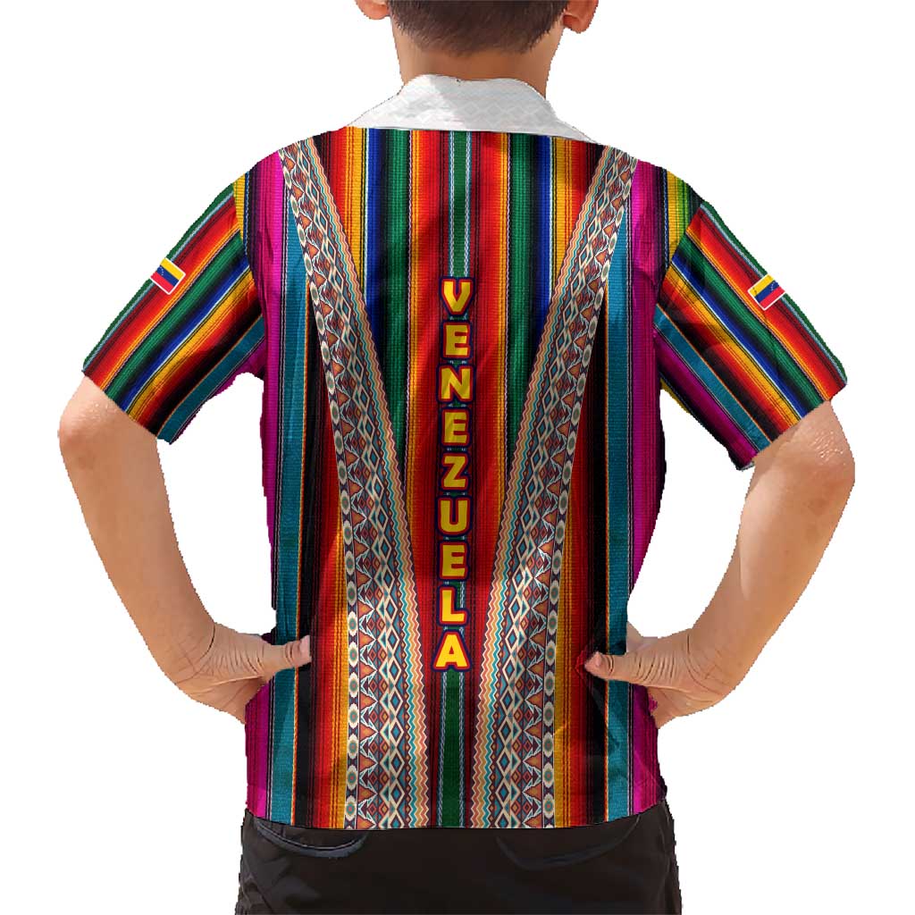 Venezuela Kid Hawaiian Shirt with Andean Multicolor Woven Textile Stripe Spirit