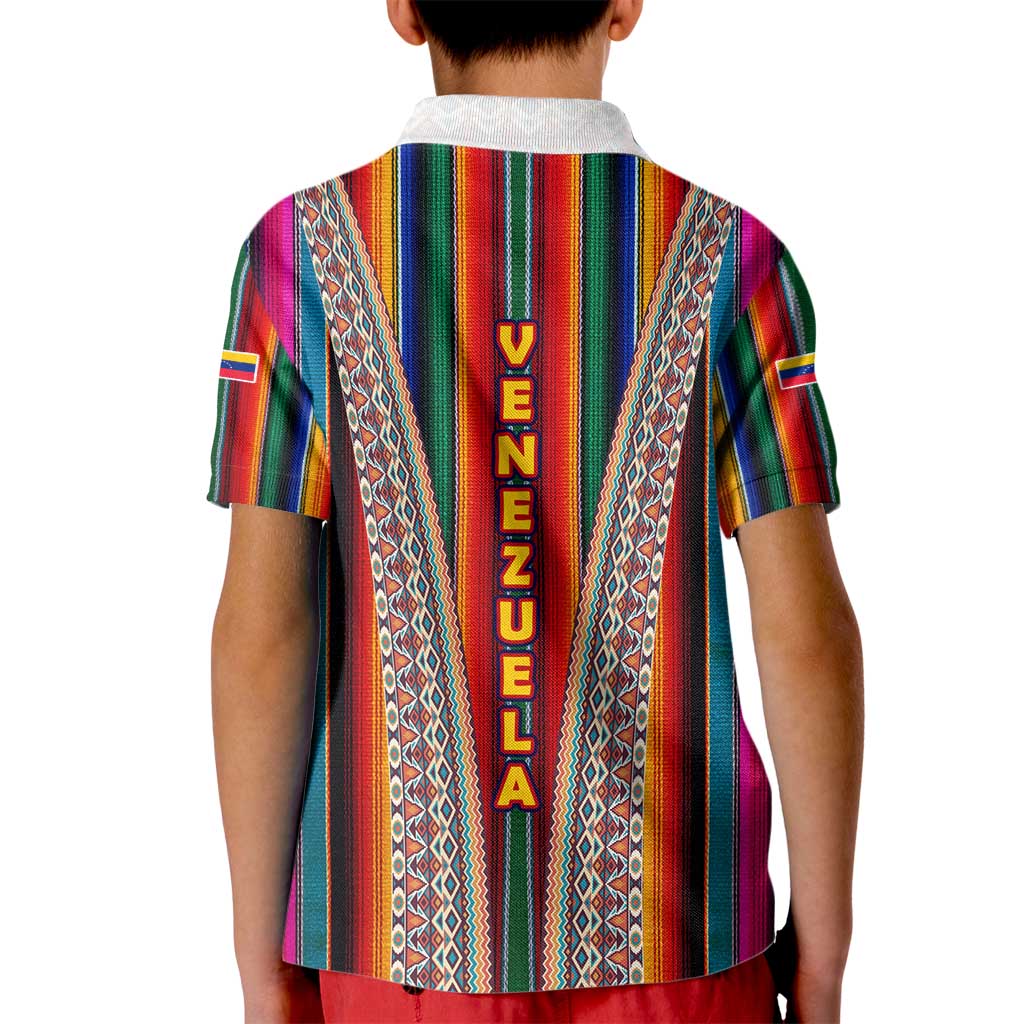 Venezuela Kid Polo Shirt with Andean Multicolor Woven Textile Stripe Spirit
