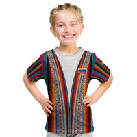 Venezuela Kid T Shirt with Andean Multicolor Woven Textile Stripe Spirit