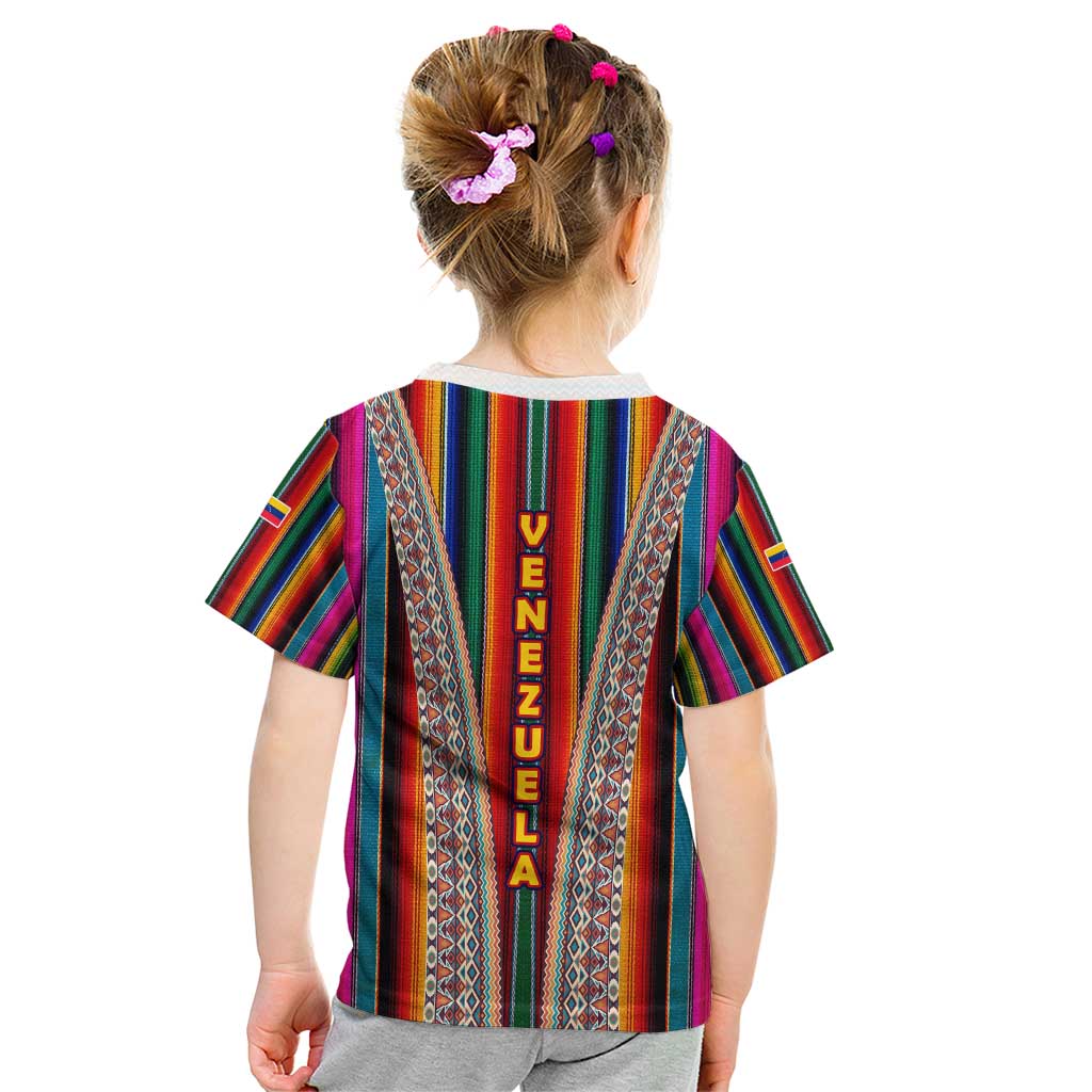 Venezuela Kid T Shirt with Andean Multicolor Woven Textile Stripe Spirit