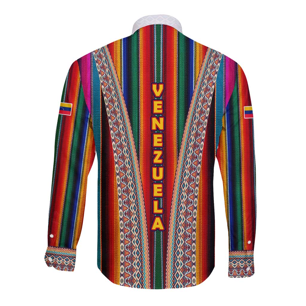 Venezuela Long Sleeve Button Shirt with Andean Multicolor Woven Textile Stripe Spirit