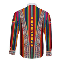 Venezuela Long Sleeve Button Shirt with Andean Multicolor Woven Textile Stripe Spirit