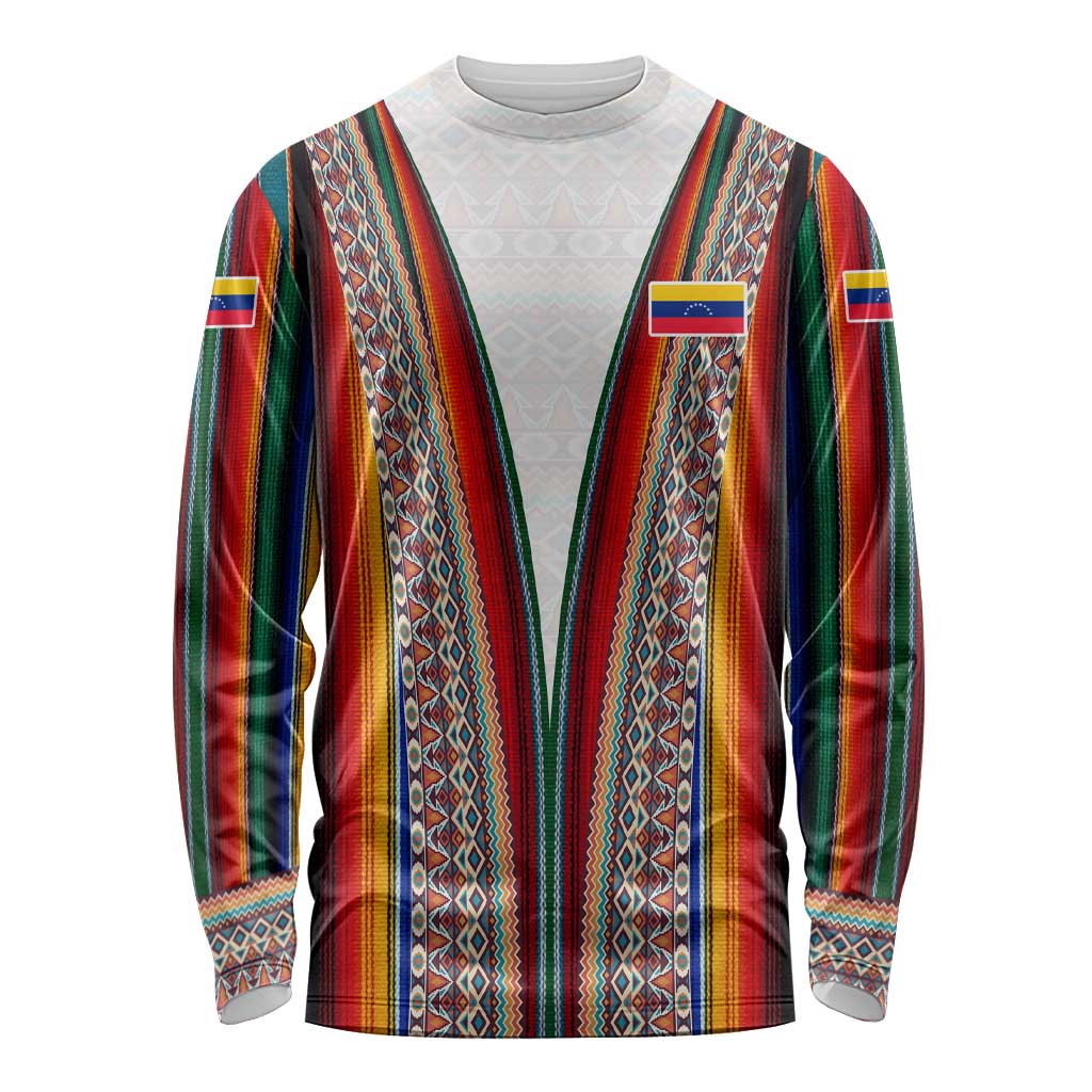 Venezuela Long Sleeve Shirt with Andean Multicolor Woven Textile Stripe Spirit