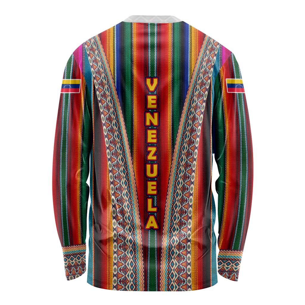Venezuela Long Sleeve Shirt with Andean Multicolor Woven Textile Stripe Spirit