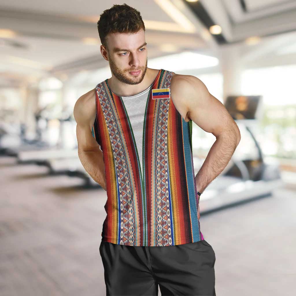 Venezuela Men Tank Top with Andean Multicolor Woven Textile Stripe Spirit