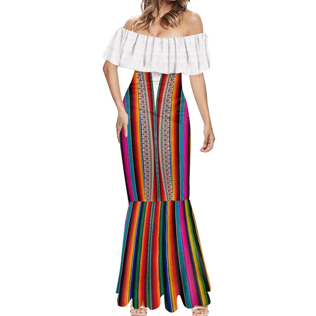 Venezuela Mermaid Dress with Andean Multicolor Woven Textile Stripe Spirit