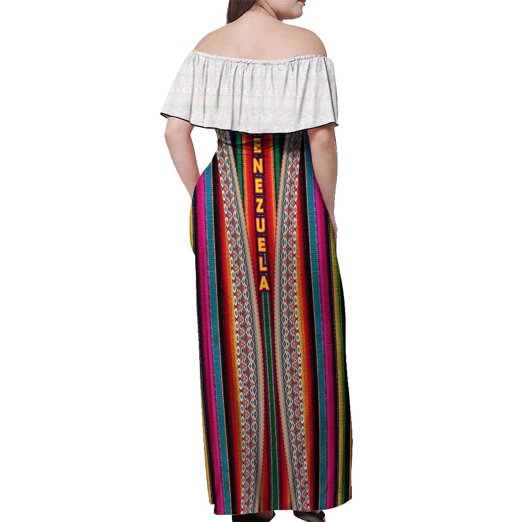 Venezuela Off Shoulder Maxi Dress with Andean Multicolor Woven Textile Stripe Spirit