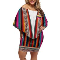 Venezuela Off Shoulder Short Dress with Andean Multicolor Woven Textile Stripe Spirit