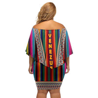 Venezuela Off Shoulder Short Dress with Andean Multicolor Woven Textile Stripe Spirit
