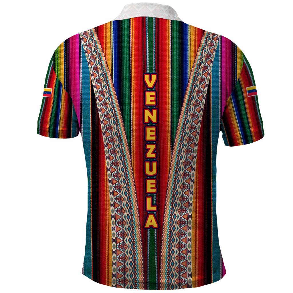 Venezuela Polo Shirt with Andean Multicolor Woven Textile Stripe Spirit