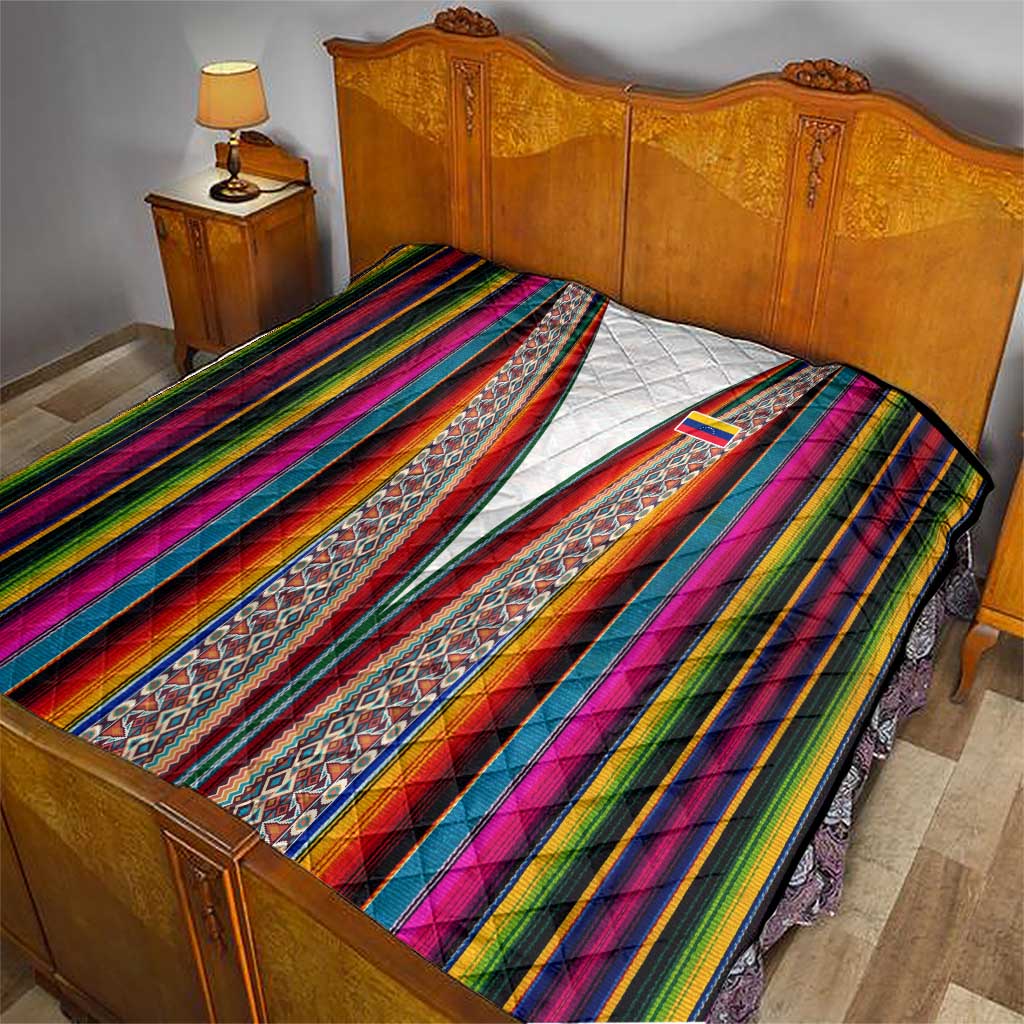 Venezuela Quilt with Andean Multicolor Woven Textile Stripe Spirit