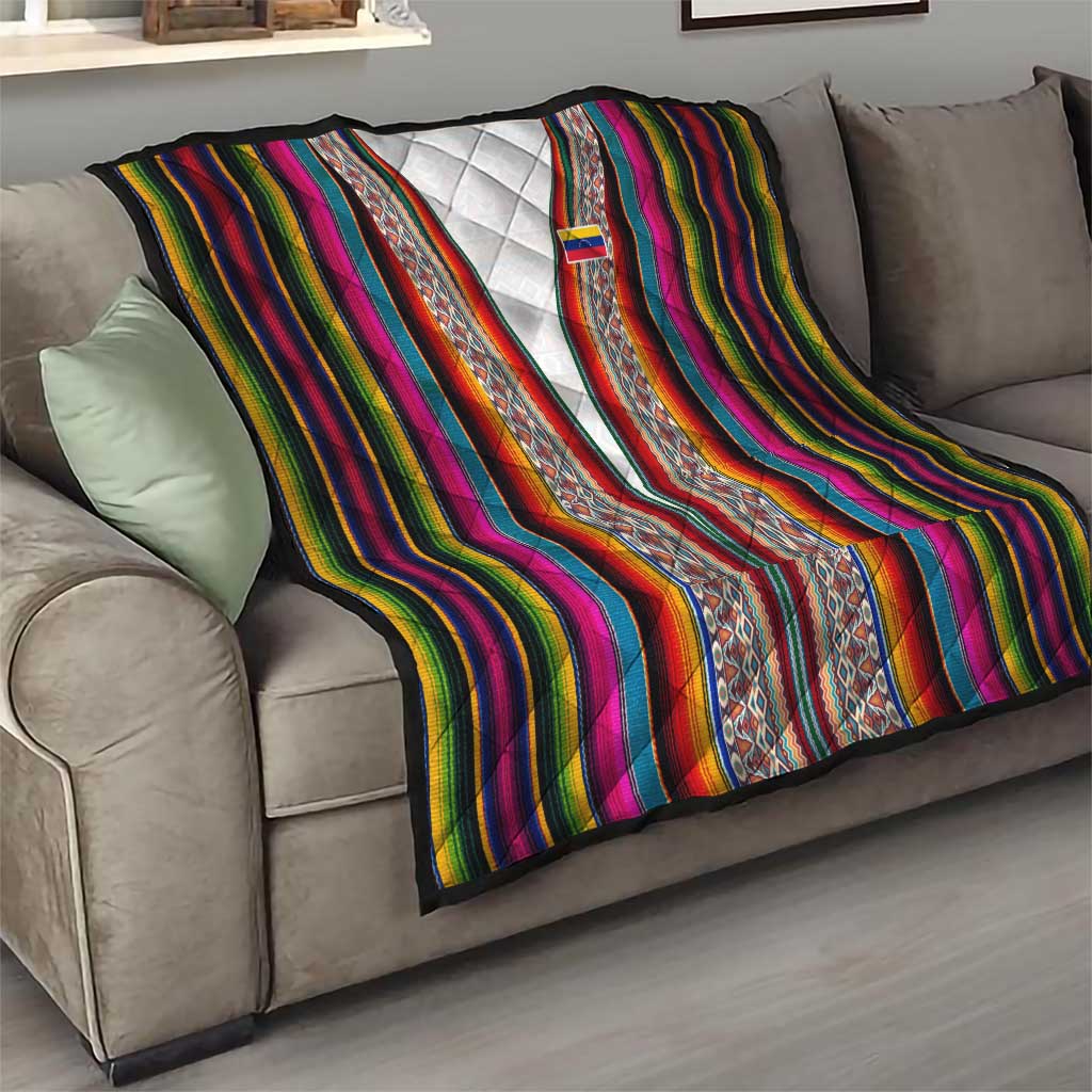 Venezuela Quilt with Andean Multicolor Woven Textile Stripe Spirit