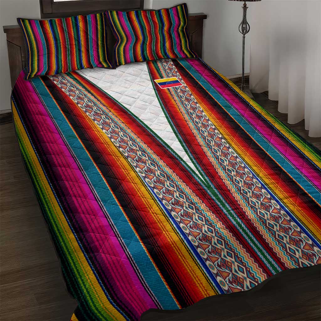 Venezuela Quilt Bed Set with Andean Multicolor Woven Textile Stripe Spirit