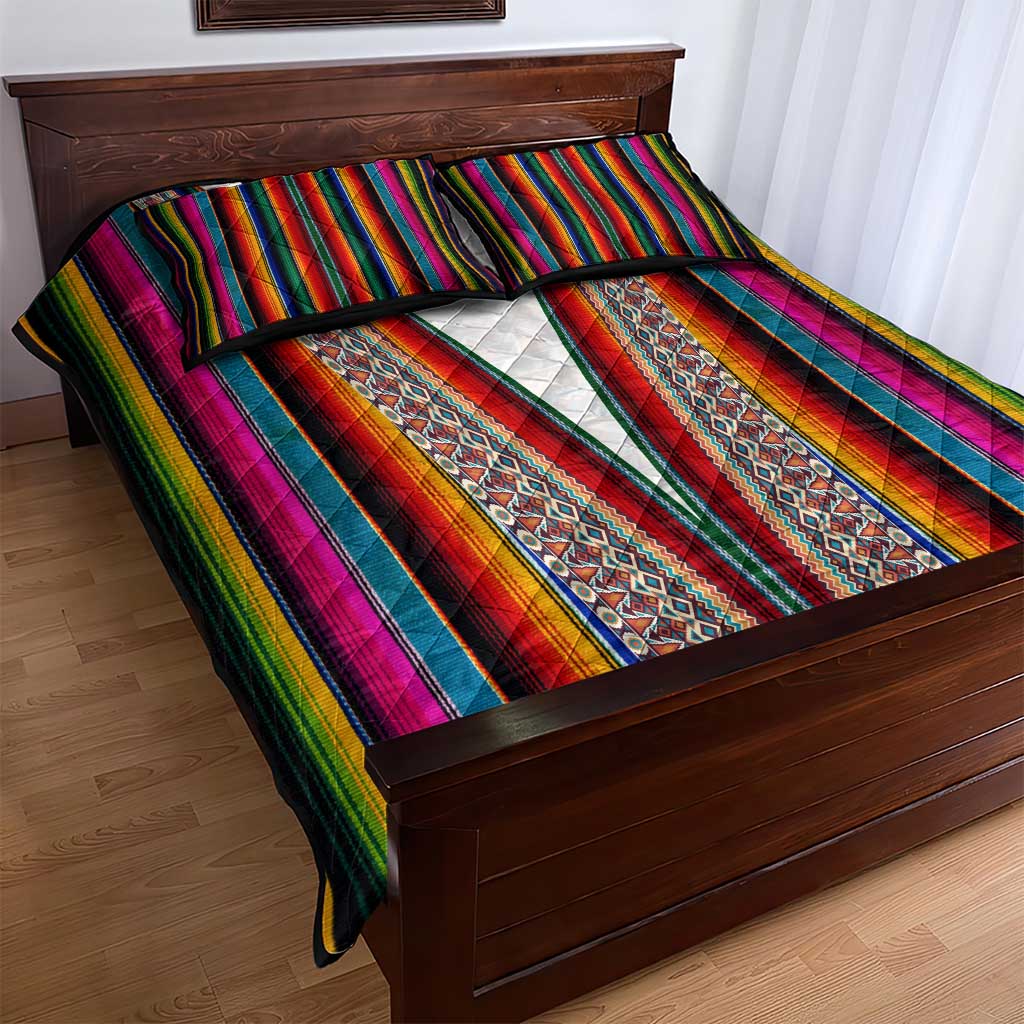 Venezuela Quilt Bed Set with Andean Multicolor Woven Textile Stripe Spirit