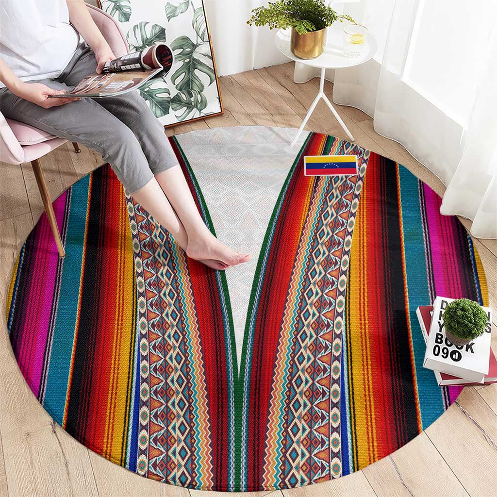 Venezuela Round Carpet with Andean Multicolor Woven Textile Stripe Spirit