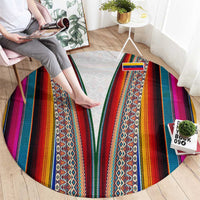 Venezuela Round Carpet with Andean Multicolor Woven Textile Stripe Spirit
