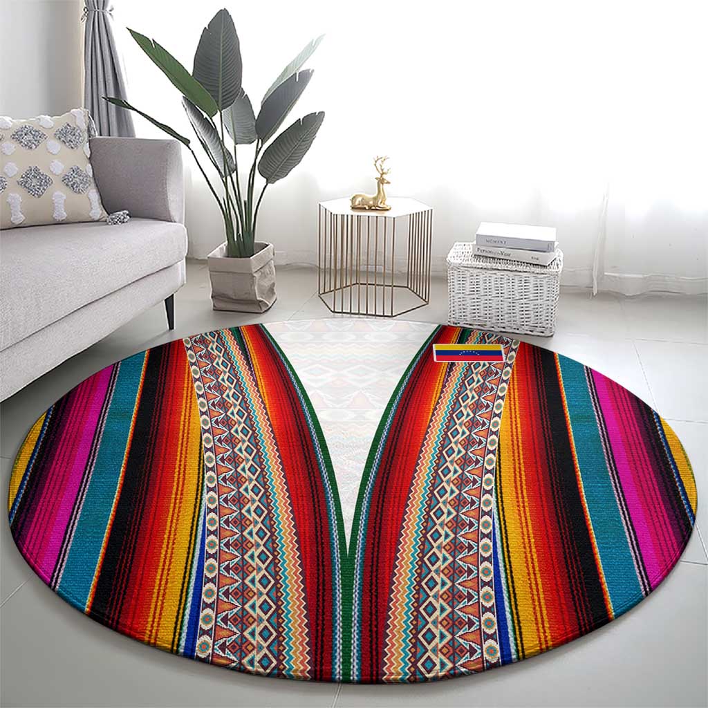 Venezuela Round Carpet with Andean Multicolor Woven Textile Stripe Spirit