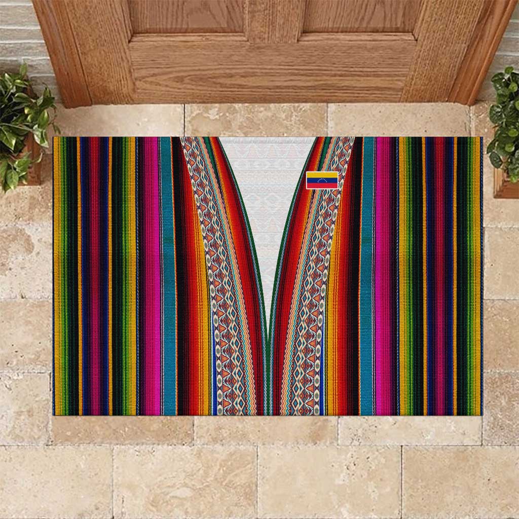 Venezuela Rubber Doormat with Andean Multicolor Woven Textile Stripe Spirit