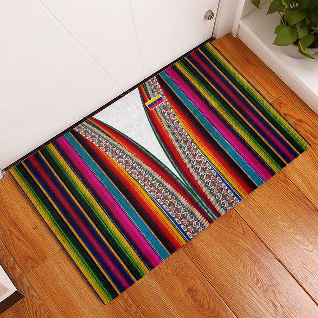 Venezuela Rubber Doormat with Andean Multicolor Woven Textile Stripe Spirit