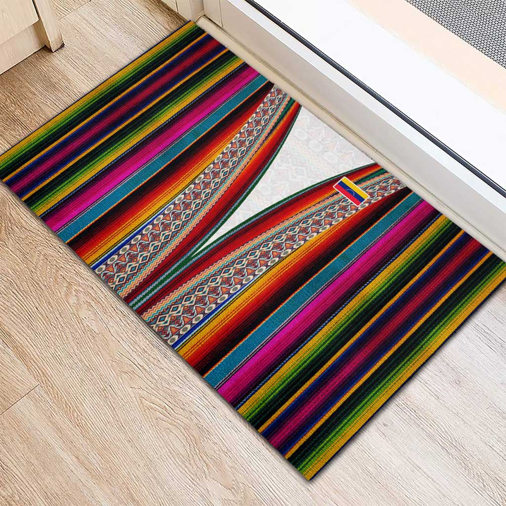 Venezuela Rubber Doormat with Andean Multicolor Woven Textile Stripe Spirit