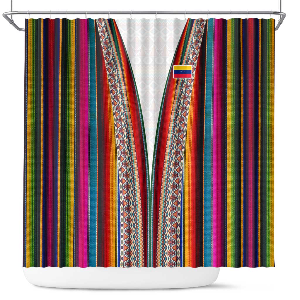 Venezuela Shower Curtain with Andean Multicolor Woven Textile Stripe Spirit