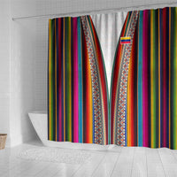 Venezuela Shower Curtain with Andean Multicolor Woven Textile Stripe Spirit