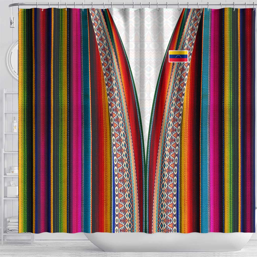 Venezuela Shower Curtain with Andean Multicolor Woven Textile Stripe Spirit