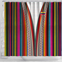 Venezuela Shower Curtain with Andean Multicolor Woven Textile Stripe Spirit