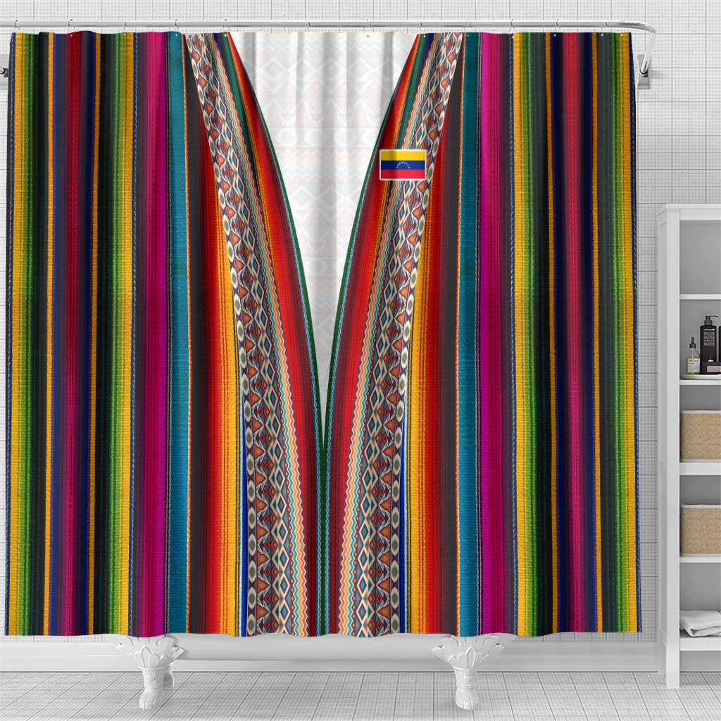 Venezuela Shower Curtain with Andean Multicolor Woven Textile Stripe Spirit