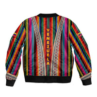 Venezuela Sleeve Zip Bomber Jacket with Andean Multicolor Woven Textile Stripe Spirit