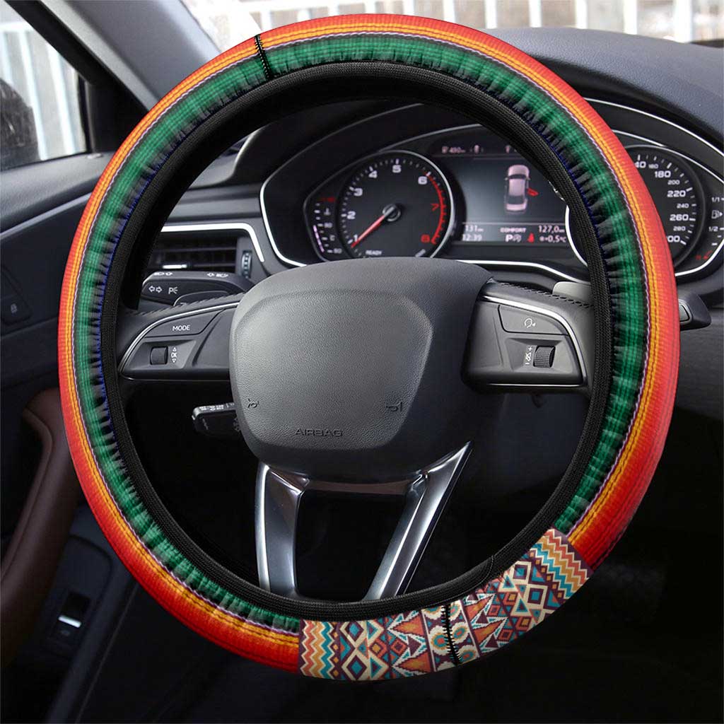 Venezuela Steering Wheel Cover with Andean Multicolor Woven Textile Stripe Spirit