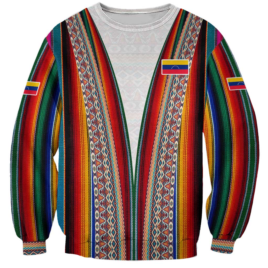 Venezuela Sweatshirt with Andean Multicolor Woven Textile Stripe Spirit