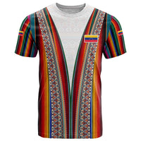 Venezuela T Shirt with Andean Multicolor Woven Textile Stripe Spirit
