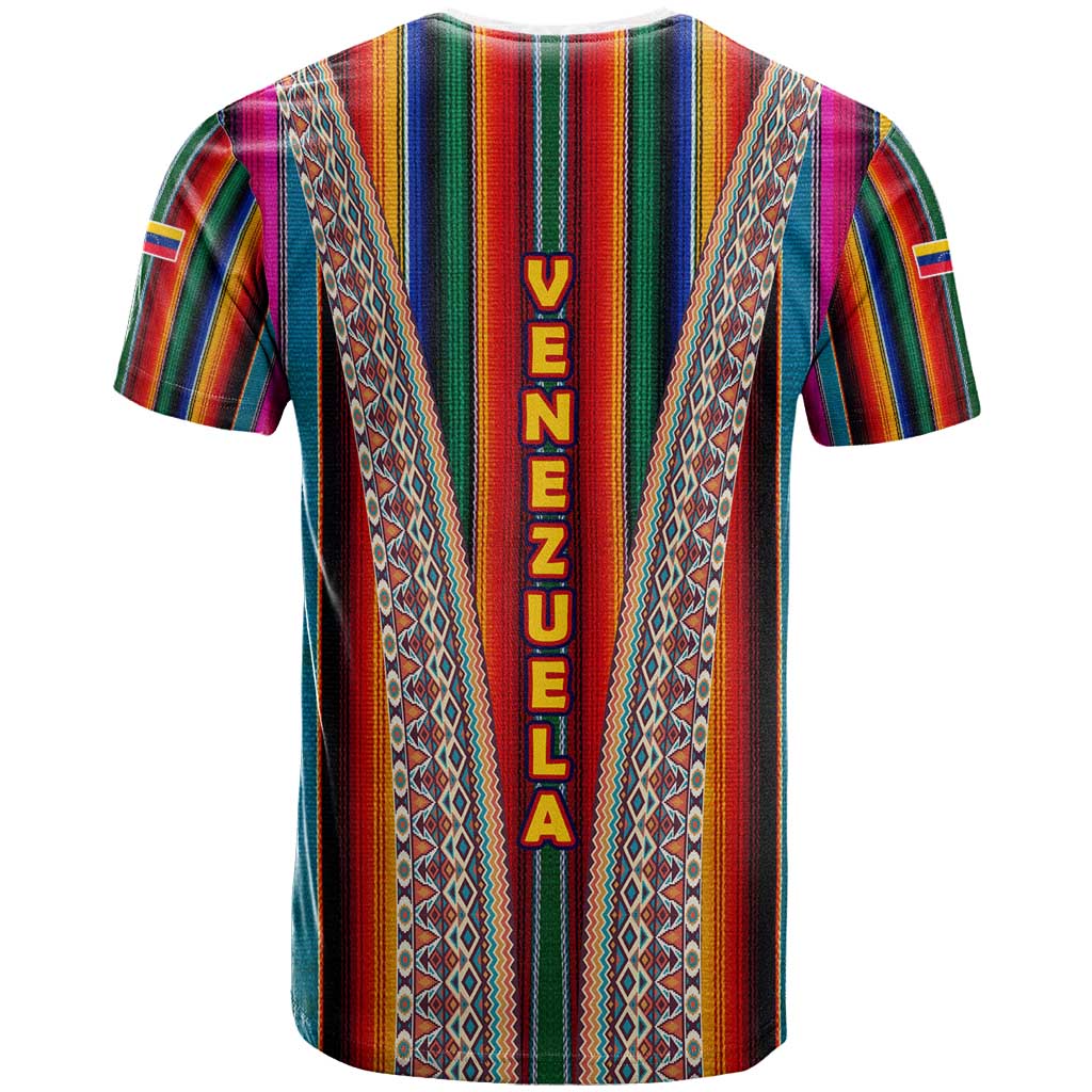 Venezuela T Shirt with Andean Multicolor Woven Textile Stripe Spirit