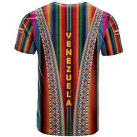 Venezuela T Shirt with Andean Multicolor Woven Textile Stripe Spirit