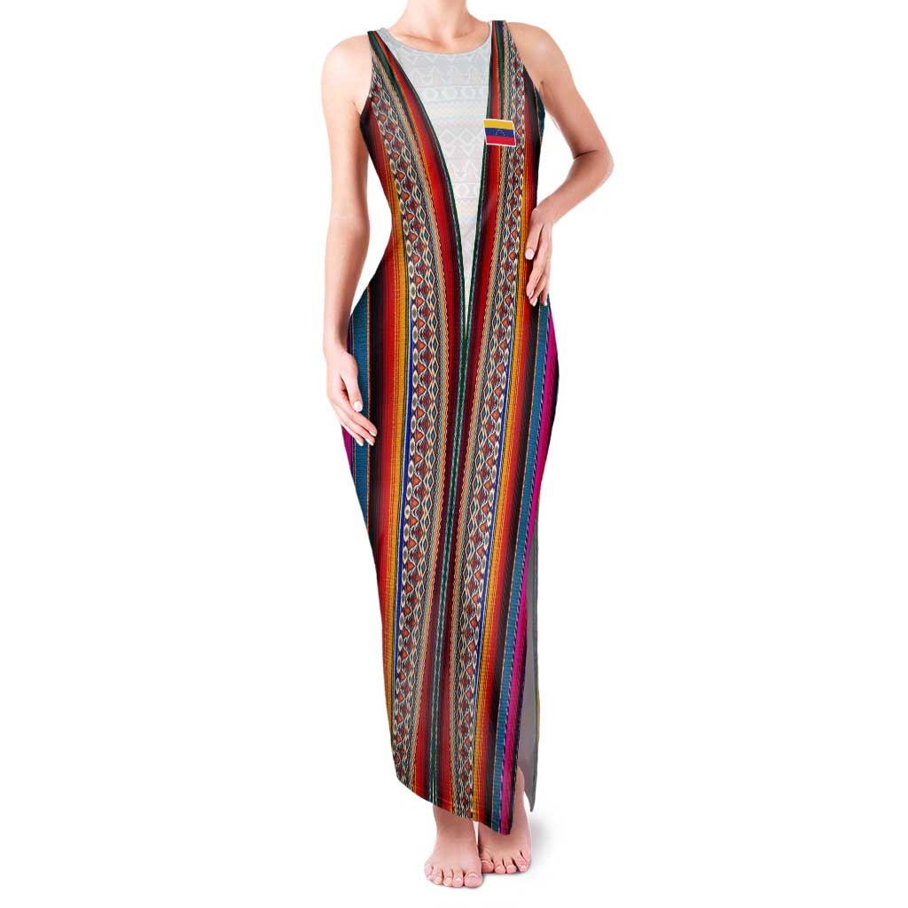 Venezuela Tank Maxi Dress with Andean Multicolor Woven Textile Stripe Spirit