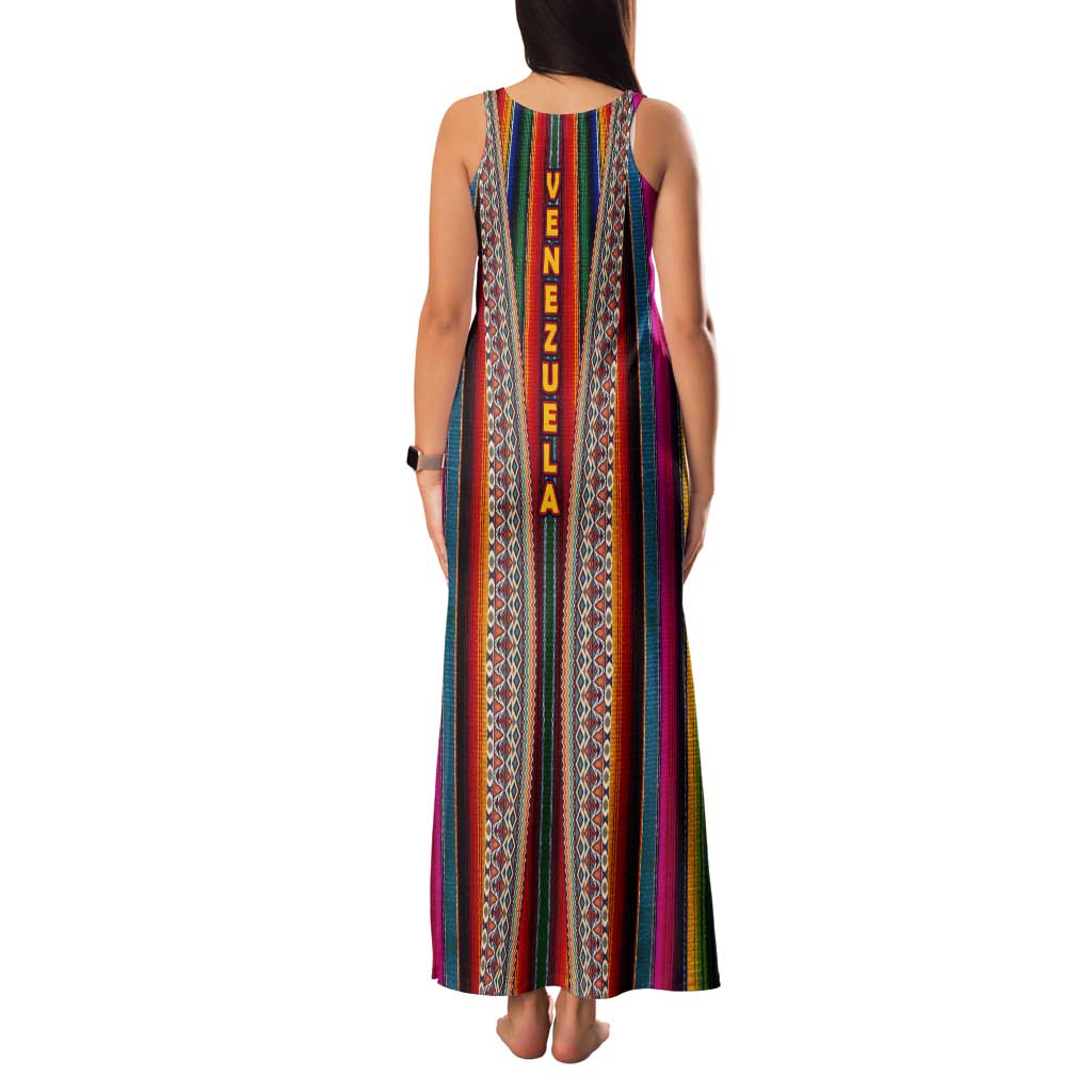 Venezuela Tank Maxi Dress with Andean Multicolor Woven Textile Stripe Spirit