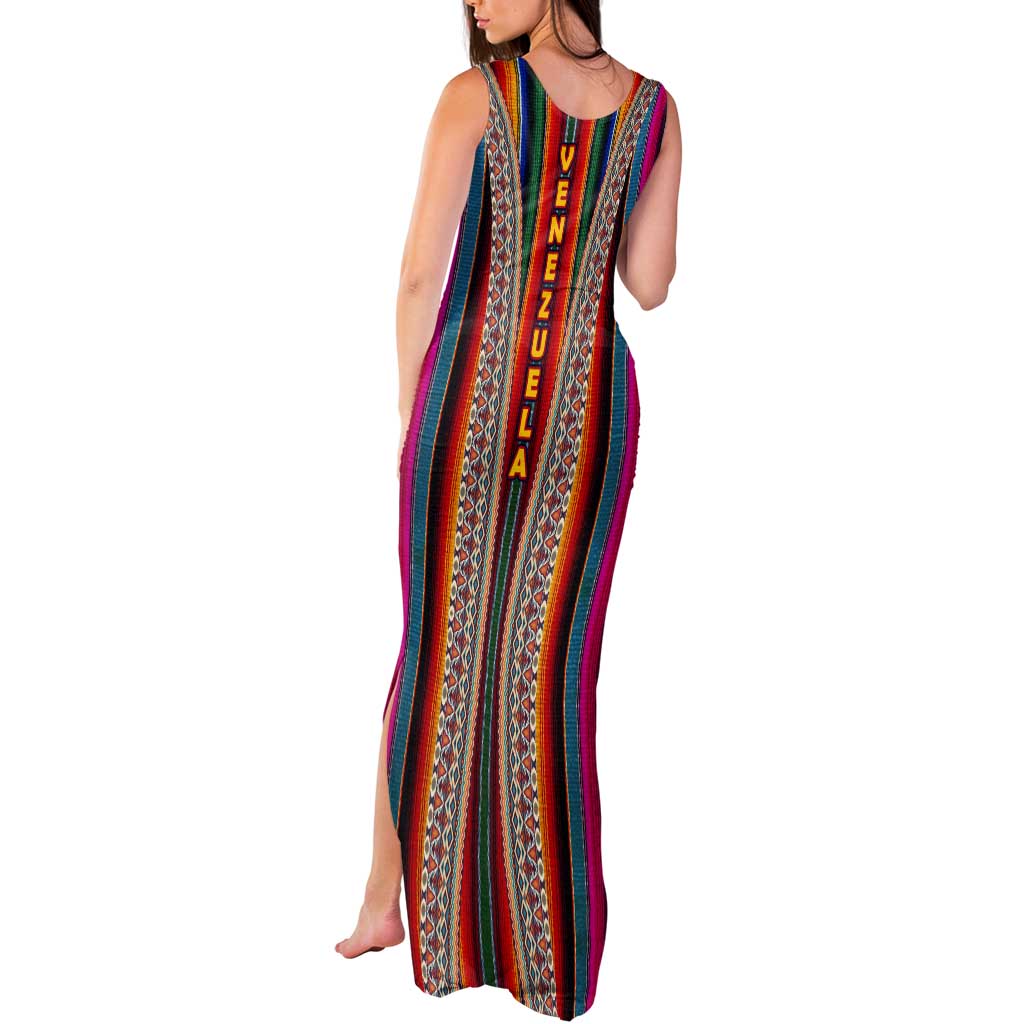 Venezuela Tank Maxi Dress with Andean Multicolor Woven Textile Stripe Spirit