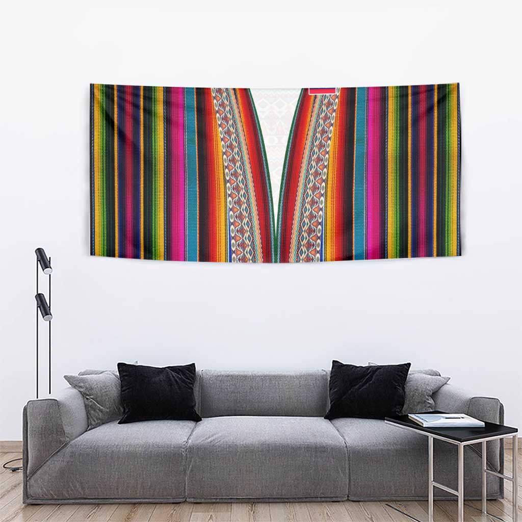 Venezuela Tapestry with Andean Multicolor Woven Textile Stripe Spirit