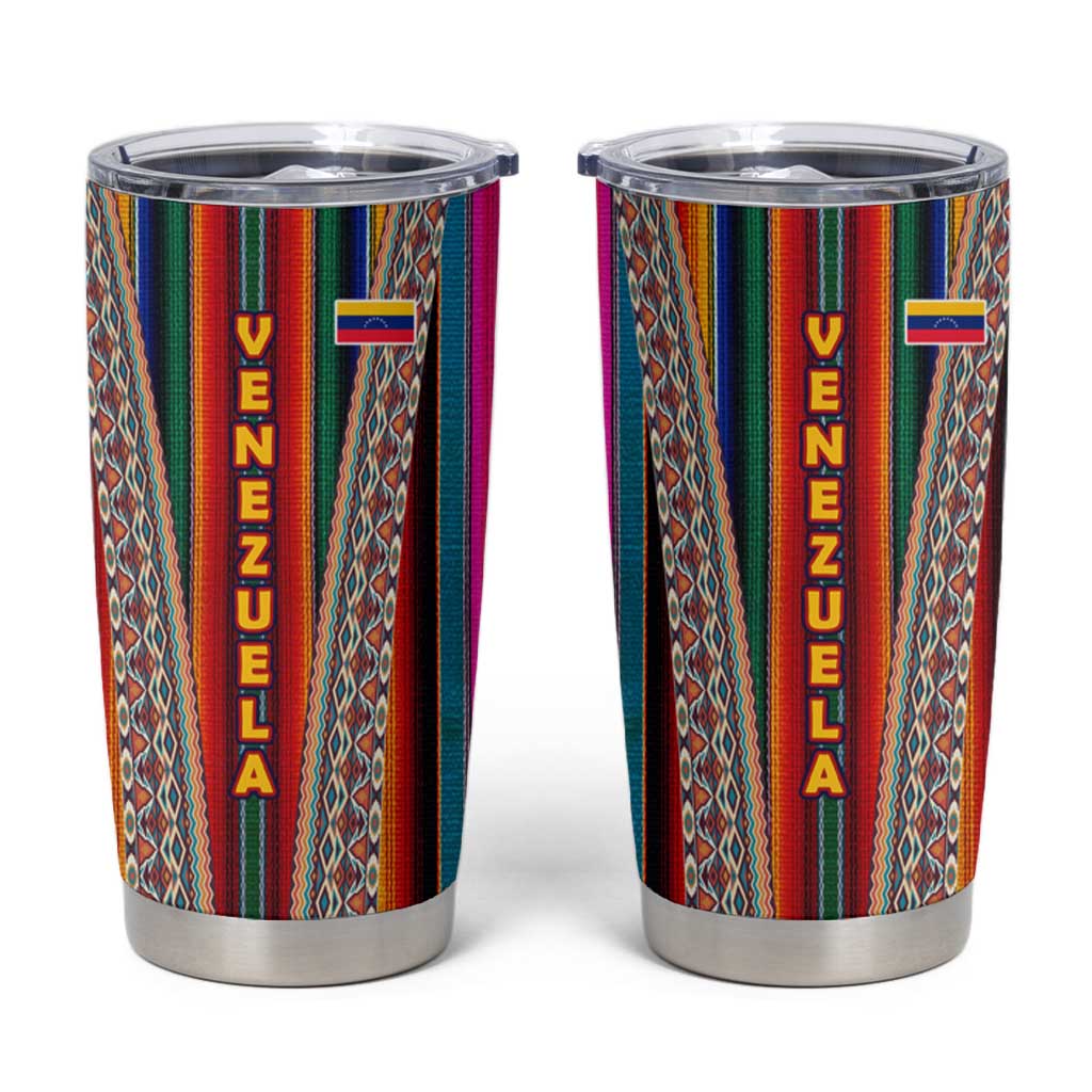 Venezuela Tumbler Cup with Andean Multicolor Woven Textile Stripe Spirit