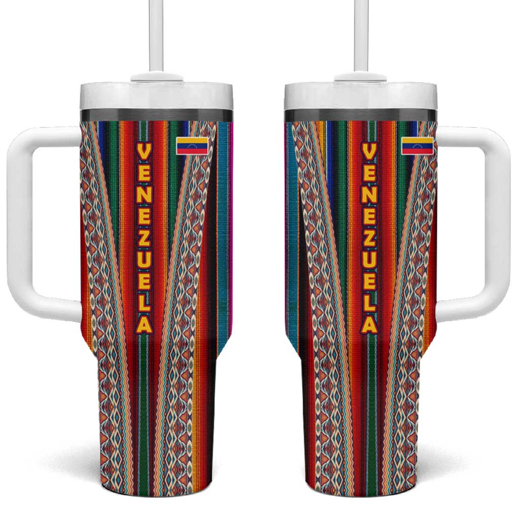 Venezuela Tumbler With Handle with Andean Multicolor Woven Textile Stripe Spirit
