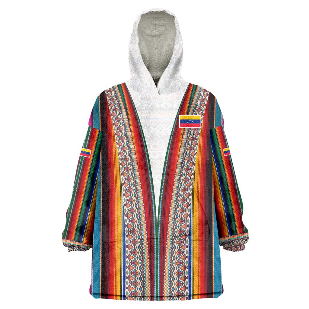 Venezuela Wearable Blanket Hoodie with Andean Multicolor Woven Textile Stripe Spirit