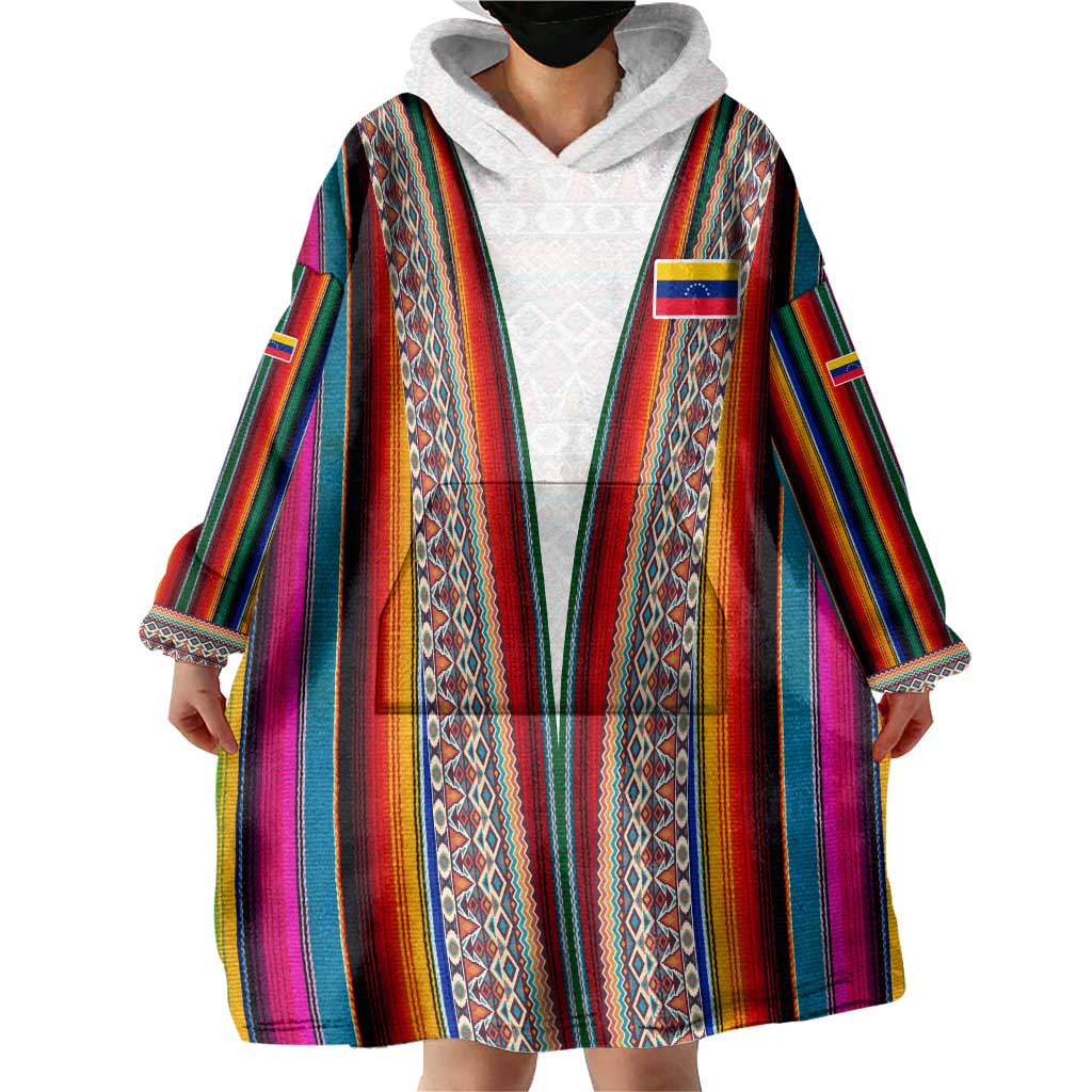 Venezuela Wearable Blanket Hoodie with Andean Multicolor Woven Textile Stripe Spirit