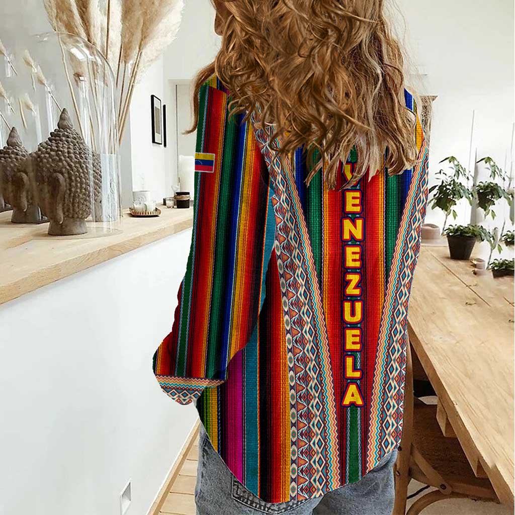 Venezuela Women Casual Shirt with Andean Multicolor Woven Textile Stripe Spirit