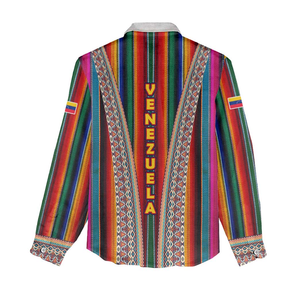 Venezuela Women Casual Shirt with Andean Multicolor Woven Textile Stripe Spirit